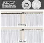 White Sheer Linen Pinch Pleated Sliding Door Curtains, 2x50 Inches Width, Cotton Look Light Filtering Drapes 108 Inches Long, Soft Textured Farmhouse Floor to Ceiling Window Curtain Panels