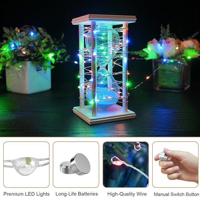 20 Pack Fairy Lights Battery Operated - 3 Speed Modes, 7Ft 20 LED String Twinkle Lights, Waterproof Copper Wire, Mini Firefly Light for Mason Jars Vases Christmas Decor, Multi-Colored
