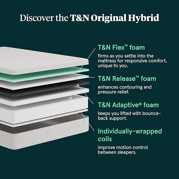 Tuft & Needle Original Hybrid Medium Cal King Mattress, Adaptive Foam, Individually-Wrapped Coils, Cooling Pressure Relief, 100 Night Trial, Fiberglass-Free, CertiPUR-US, 10-Year Limited Warranty
