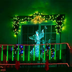 Kwaiffeo Green Icicle Lights, 16 Tubes Meteor Shower Lights(Equivalent to 2 Sets of 8-Tube) for Halloween Christmas Decorations Outdoor, Green Light for Xmas St. Patrick's Day Alien Decor, UL Plug