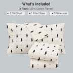 RUVANTI Flannel Sheets Full Size - 100% Cotton Double Brushed Bed Sheets Set, Deep Pockets 16 Inches, All Seasons Breathable & Extra Soft Full Sheets, Warm & Cozy, 4 Piece, Black Cat
