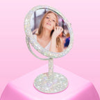 TISHAA Bling Makeup Vanity Mirror - Luxury Stand Double Sided Mirror Crystal Rhinestone Portable Desk Bathroom Bedroom (2X Magnification)