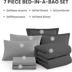 Monbix King Size Comforter Set, Dark Grey King Size Bed Set Reversible 7 Pieces, Cationic Dyeing Bed in a Bag with Comforter, Sheets, Pillowcases & Shams