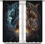 Cool Norse Viking Theme Curtains - Fantasy Ancient Symbols Wildlife Wolf Nordic Vikings Thermal Insulated Blackout Curtains - Rod Pocket Window Treatment Drapes for Bedroom 2 Panels 72L x 31.5W