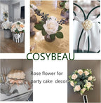 Champagne Artificial Fake Roses 25 PCS with Stem, Flowers for Crafts Bouquets for DIY Wedding Centerpieces Table Arrangements for Party Home Garden Decorations