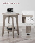 VASAGLE MAEZO Collection - Side Table, 2-Tier Small Round End Table, Nightstand with Tapered Legs, Curved Transitions, for Small Spaces, Living Room, Bedroom, Heather Greige ULET283T02