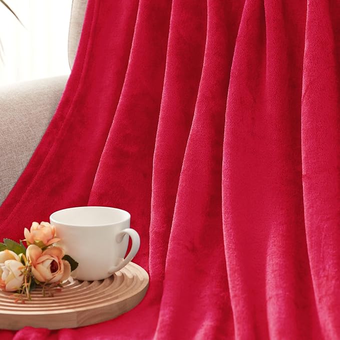 Exclusivo Mezcla Fleece Throw Blanket for Couch, Sofa, 300GSM Super Soft and Warm Blankets, Red Throw All Season Use, Cozy, Plush, Lightweight, 50x60 Inches