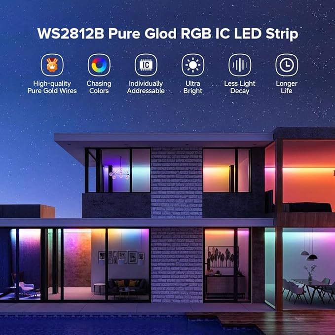 BTF-LIGHTING WS2812B IC RGB 5050SMD Pure Gold Individual Addressable LED Strip 16.4FT 150LED 30Pixel/m Flexible Full Color IP67 DC5V for DIY Chasing Color Project(No Adapter or Controller)