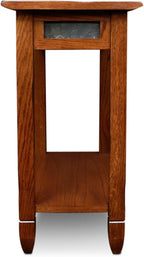 Leick Home Sibley End Table, Solid Wood, 12 in. Wide, Slate Tile Detail, 1 Lower Shelf, Narrow Width, Easy-Assembly, Rustic Oak, 24.0 in. L x 12.0 in. W x 24.0 in. H, 10060