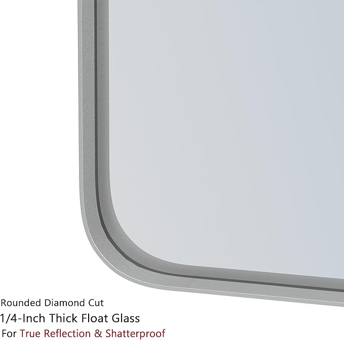 VocalStar 22 x 30 Inch Silver Bathroom Mirror for Wall, Rounded Rectangle Nickel Metal Framed Bathroom Vanity Mirrors, 1/4-inch Shatterproof Glass | Ultra-Flush Hanging