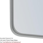VocalStar 24 x 36 Inch Silver Bathroom Mirror for Wall, Rounded Rectangle Nickel Metal Framed Bathroom Vanity Mirrors, 1/4-inch Shatterproof Glass | Ultra-Flush Hanging
