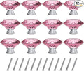 Tomorotec 12-Pack 40mm Crystal Pink Glass Cabinet Drawer Pulls, Diamond Drawer/Cupboard Knobs with Screws, Crystal Knobs w/Silver Base, Home Decor for Kitchen, Dresser, Wardrobe, Desk (1.6 in / 40mm)