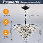 YYJLX Modern Crystal Chandelier 7 Light 20" Raindrop Black Ceiling Chandelier Adjustable Hanging Light Fixture for Dining Room Foyer Entryway Staircase Living Room