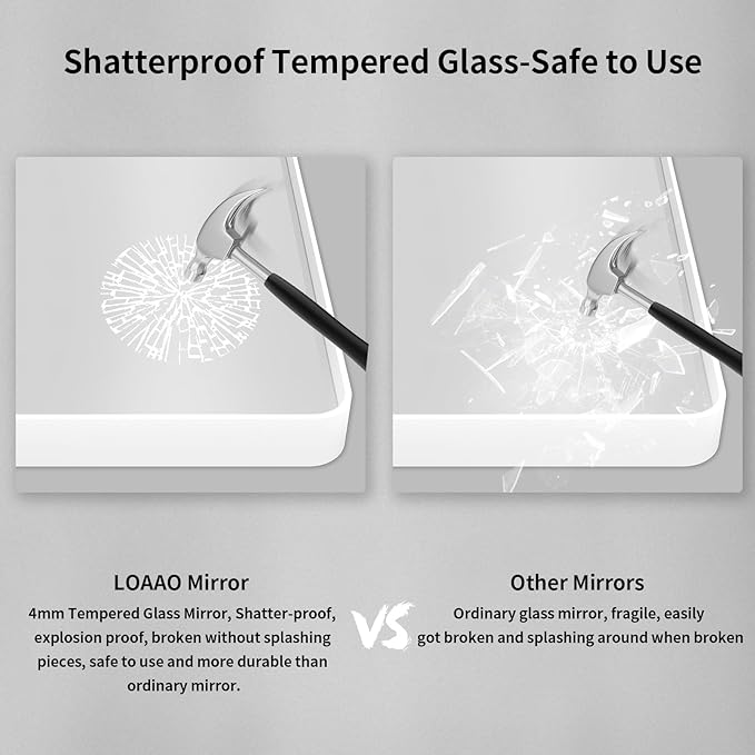 LOAAO 32x36 Inch White Metal Framed Bathroom Mirror for Wall, White Bathroom Vanity Mirror Farmhouse, Large Rounded Rectangle Mirror, Anti-Rust, Tempered Glass, Hangs Horizontally or Vertically