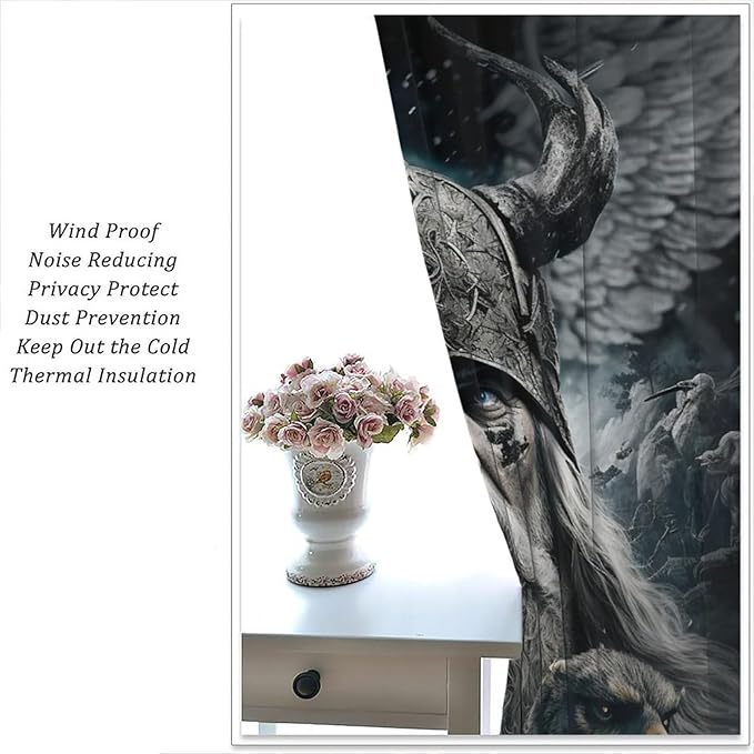 Fantasy Norse Viking Blackout Curtains for Bedroom,Cool Gothic Vintage Vikings Mystical Symbol Eagle Rod Pocket Thermal Insulated Room Darkening Curtains 2 Panels 63L x 31.5W