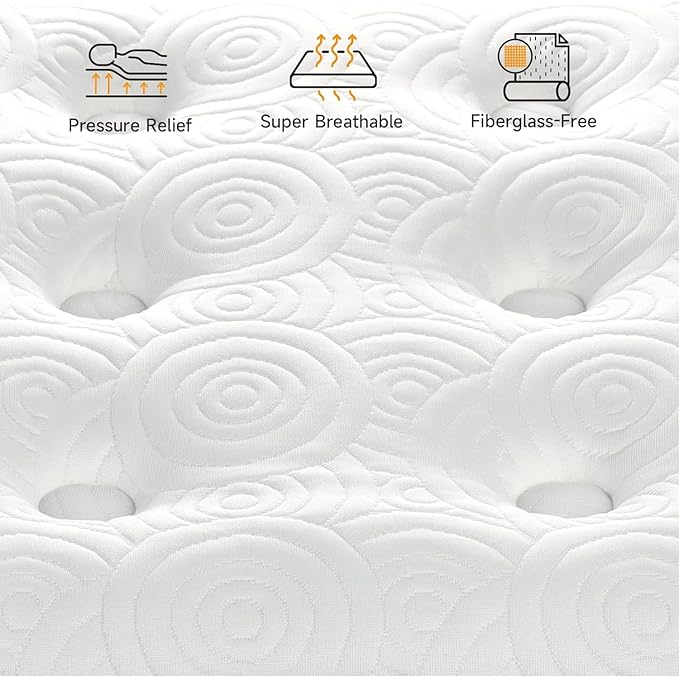 Vesgantti Twin XL Mattress, 10 Inch Hybrid XL Twin Mattress in a Box, Extra Long Pillow Top Twin Mattresses, Foam and Pocket Coils Innerspring Mattresses, Medium Firm Plush Feel