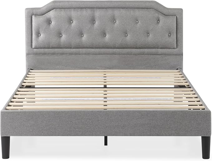 ZINUS Kellen Upholstered Scalloped Platform Bed Frame, Mattress Foundation, Wood Slat Support, No Box Spring Needed, Eco Friendly WonderBox (TM), Easy Assembly, Dark Grey, Queen