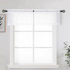 OWENIE White Sheer Curtains for Kitchen Valance Set of 2, Small Short Modern Rod Pocket Voile Valance Curtain Window Treatment Decor for Living Room Bathroom Cafe Laundry Basement, 42" W x 14" L