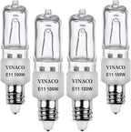 Vinaco E11 Bulb, 4PCS JDE11 120V 100W Halogen Light Bulbs, E11 Dimmable, 2700K Warm White, E11 Halogen Bulb 100 Watt with Mini Candelabra Base, High Output 1700LM & High CRI100 E 11 Light Bulb
