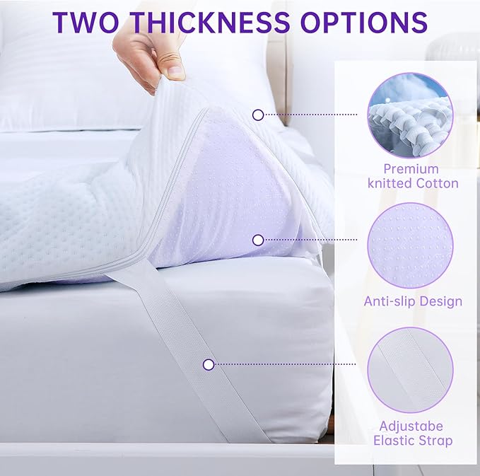 MUXHOMO 3-Inch King Mattress Topper, 7-Zone Egg Crate Foam for Back Pain Relief, Cooling Gel-Infused Lavender Bed Pad, CertiPUR-US & Oeko-TEX Certified