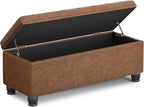 SONGMICS Storage Ottoman, Storage Bench, Tufted Entryway Bedroom Bench, 17.7 x 46.5 x 17.7 Inches, Hinges Easy Lid Operation, Wooden Legs, Synthetic Leather, Loads 330 lb, Coffee Brown ULOM071K01