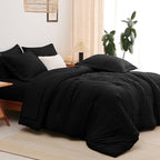 CozyLux Full Size Comforter Sets with Sheets Seersucker 7 Pieces Black Bed in a Bag Textured Luxury Soft Bedding Set with Down Alternative Comforter, Sheets, Pillowcases & Shams for All Seasons
