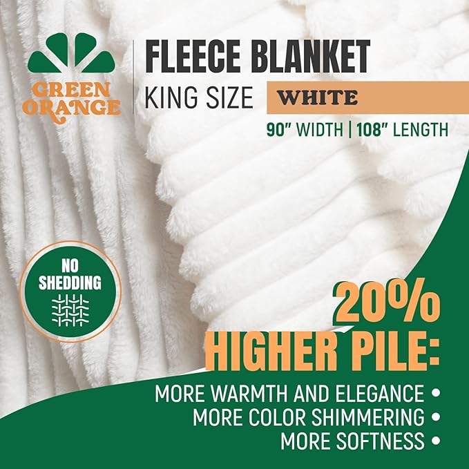 GO Premium Cozy Soft King Blanket for Couch & Bed - White Fleece Blanket for Living Room, Bedroom & Home Decor - Large (90x108 Inches)