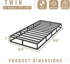 Box Spring Twin Size, 7 Inch Low Profile Metal Frame Mattress Foundation, 3000 lbs Heavy Duty Boxspring with Fabric Cover, Easy Assembly, Noise Free, Non-Slip