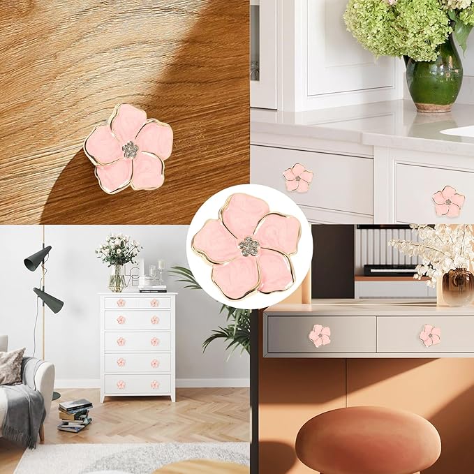 4 pcs Petal Handles Colorful Drawer Knobs Flower Petal Cabinet Dresser Knobs for Girl's Room Dresser Cupboard Drawer Wardrobe Decorative Furniture Knobs (Pink)