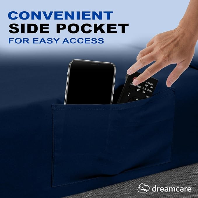 DREAMCARE Full Size Sheets – 4 pcs Cooling Sheets – up to 21” Deep Full Sheet Set – Hotel Luxury Sheets & Pillowcases – Superior Softness 100% Fine Microfiber with Side Pocket – Navy Blue