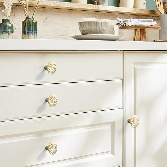 2 Pack Kitchen Cabinet Knobs Round Sunflower Dresser Knob Modern Drawer Hardware Cupboard Handles Furniture Knob for Bathroom Single Hole Knobs for Wardrobe Brushed Gold TYH-BG-K2