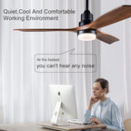 BOJUE 52 Inch Ceiling Fans with Lights and Remote Control, Outdoor Ceiling Fans for Patios; Black Ceiling Fan with Light for Bedroom Living Room, Solid Wood, 3CCT Dimmable, Memory Function