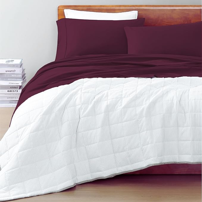 LANE LINEN 100% Organic Cotton Sheets King Size, Machine Washable Fully Elasticized Low Pill Fade Resistant Cotton Sheets, Soft & Comfy Percale Eco Friendly sábanas King - Windsor Wine