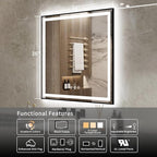 LED Mirror for Bathroom, 36x36 Inch Black Framed Gradient Front and Backlit LED Vanity Mirror, 3 Colors Dimmable CRI>90, IP54 Enhanced Anti-Fog Wall Mounted Lighted Bathroom Mirror