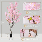 7.2ft Artificial Cherry Blossom Tree for Indoor Decor,Nearly Nature Pink Silk Flowers Fake Tree Tall,Realistic Faux Cherry Plant Wishing Tree Outdoor Front Door Handmade for Office Living Room Decor