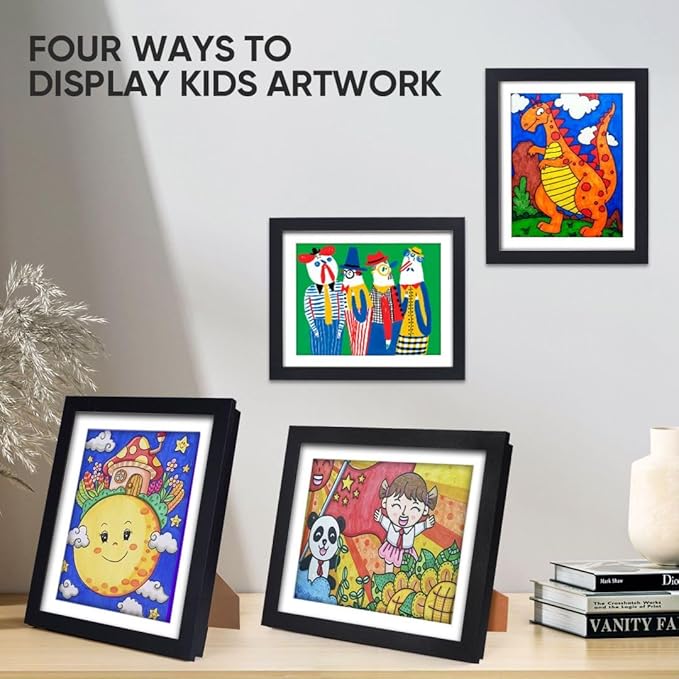 2-Pack Kids Art Frames - Changeable, 8.5x11 Picture Frame for Display, With Storage (Black)