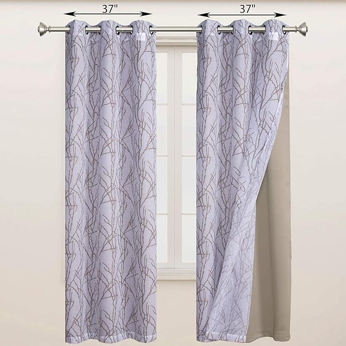BONZER Mix and Match Curtains - 2 Pieces Branch Print Sheer Curtains and 2 Pieces Blackout Curtains for Bedroom Living Room Grommet Window Drapes, 37x95 Inch/Panel, Taupe, Set of 4 Panels