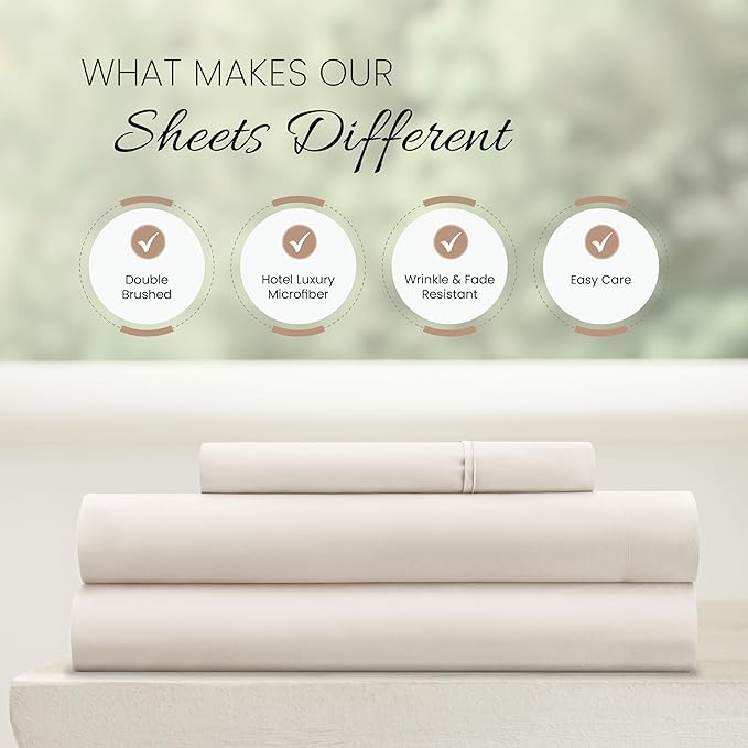 Linen Market Double-Brushed Microfiber Twin Sheet Set 3 Piece – Oeko-TEX Certified Ultra Soft & Wrinkle-Free - 16" Deep Pocket Sheets - Easy Care Twin Size - Ivory
