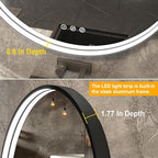 36 Inch LED Round Mirror for Bathroom, Black Metal Framed LED Bathroom Mirror with Lights, 3 Colors and Stepless Dimmable Wall Mounted Lighted Bathroom Vanity Mirror, Anti-Fog, Memory
