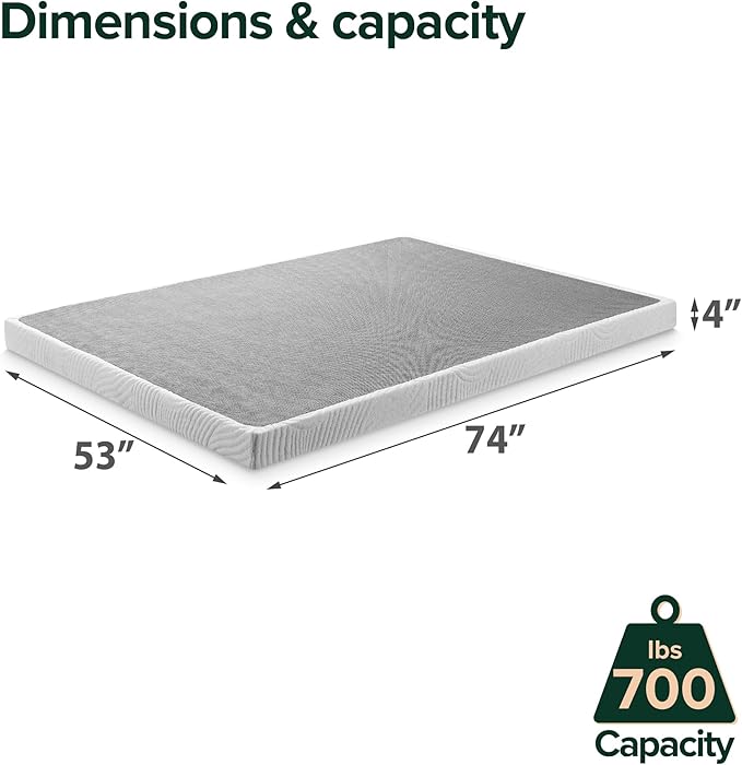 ZINUS Quick Lock Metal Smart Box Spring, 4 Inch Mattress Foundation, Strong Metal Structure, Easy Assembly, Full, White