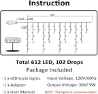 Toodour Christmas Icicle Lights Outdoor, 612 LED 50ft 8 Modes Fairy Icicle String Light with 102 Drops, Led Christmas Lights Twinkle for Holiday, Party, Wedding, Eaves, Xmas Decorations (Warm White)