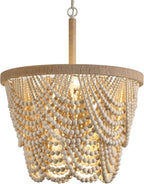 Q&S Boho Wood Beaded Chandelier,Farmhouse Coastal Large Bohemia 5 Lights for Dining Room Kitchen Living Room Entryway Foyer Hotel W19.9 UL Listed