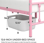 Yaheetech Classic Metal Platform Bed Frame Mattress Foundation with Victorian Style Iron-Art Headboard/Footboard/Under Bed Storage/No Box Spring Needed/Twin Size Pink