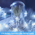 Minetom Star String Lights Battery Operated - 17 ft 50 LED Star Fairy String Lights with Timer, Waterproof for Indoor Bedroom Tent Loft Bed Patio Party Wedding Decor, White