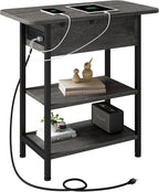 LIDYUK End Table with Charging Station, Flip Top Side Table with USB Ports and Outlets, Nightstand for Small Spaces, Bedside Tables with Storage Shelf for Living Room, Bedroom, Dark Grey