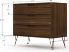 Manhattan Comfort Rockefeller 3 Drawer Dresser for Bedroom Storage, Nursery, Closet, Living Room, Entryway, TV Stand for Screens up to 32 Inches, Anti-Tip Kit Included, Set of 2, Brown
