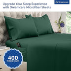 DREAMCARE Queen Size Sheets - Cooling Bed Sheets - 4pcs Set - up to 15" Deep Pocket Queen Sheet Set - Sheets Queen Size Bed - Soft & Long Lasting 100% Fine Microfiber with Side Pocket - Emerald Green