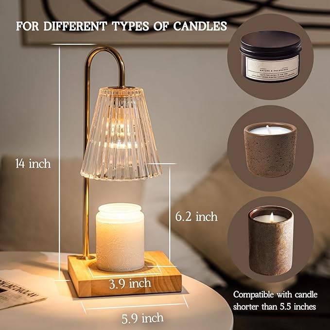 Marycele Candle Warmer with Timer, Vintage Amber Nightstand Candle Warming Lamp for Home Room Decor, Dimmable Wax Warmer for Jar Candles, Wedding Registry Gifts for Women Couples 2025