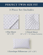 LANE LINEN 100% Organic Cotton Twin Sheets Set - 3 PC Bedding Sheets & Pillowcases - Breathable & Cooling Bed Sheets - Deep Pocket up to 15", Sheets for Twin Size Bed: Polka Dot (Black)