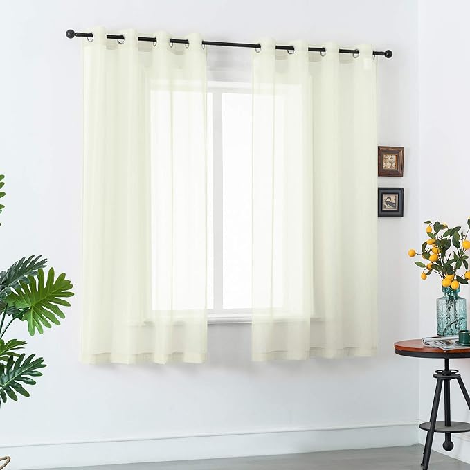 DUALIFE 54 Inches Long Cream Beige Sheer Grommet Curtains for Nursery Small Windows Short Drapes 2 Panels Set Light Filtering Semi Sheer Farmhouse Style Curtains 52 X 54 Inch Long Ivory